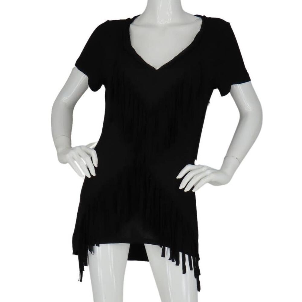 Native Outsiders V-Neck Fringe Tee Hippie Gypsy Top